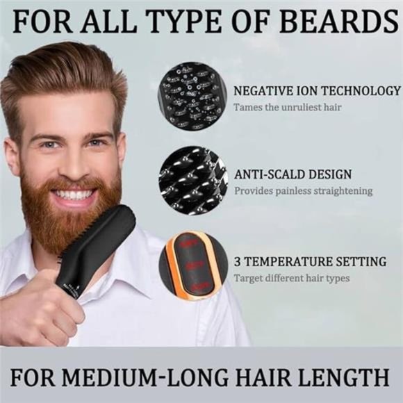 Beard Straightener, 3 in 1 Hair Straightener Brush Beard Straightening Comb - Picture 6 of 6